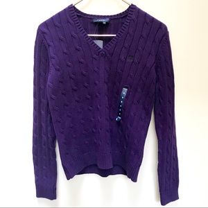 Chaps Knit V-Neck Purple Sweater